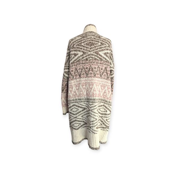 Joie Aztec Pattern Open Cardigan Duster ~ Pink Cream Beige Small cozy - Picture 3 of 8